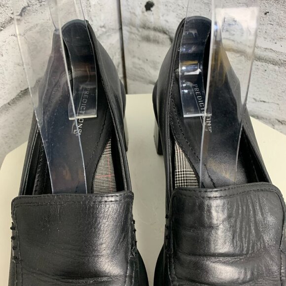 Vintage 90's Predictions Square Toe Black Leather Block Heel Loafer - Picture 6 of 10